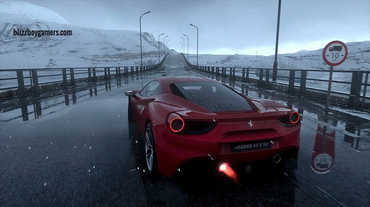 DRIVECLUB para PC con coches deportivos de alto rendimiento compitiendo en circuitos realistas con gráficos detallados y efectos de iluminación.
