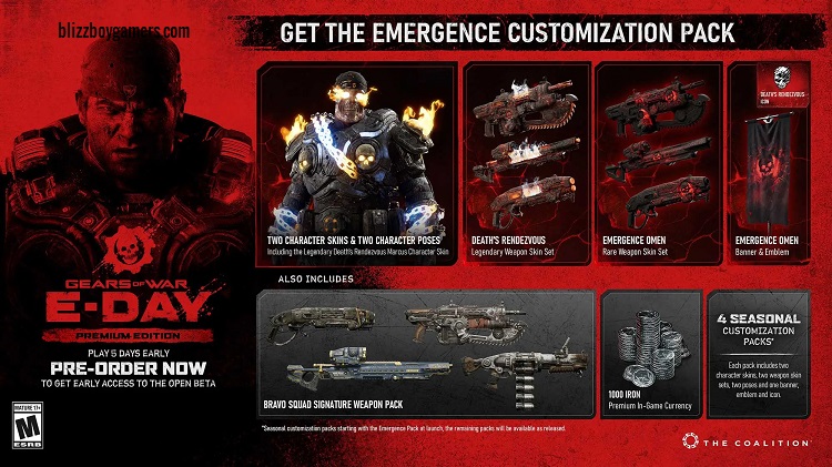 Gears of War: E-Day Premium Edition: escuadrón Bravo preparado para combatir con armas de alto calibre en una escena de acción militar.