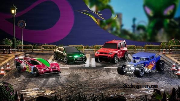 Hot Wheels Infinite Rush muestra vehículos atravesando una pista elevada con saltos y estructuras del entorno.