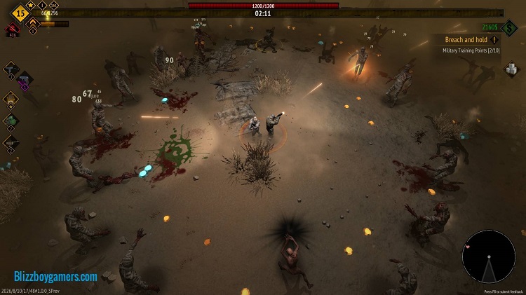 Escuadrón de mercenarios de Yet Another Zombie Survivors enfrentándose a enemigos mientras utiliza distintas armas y habilidades.